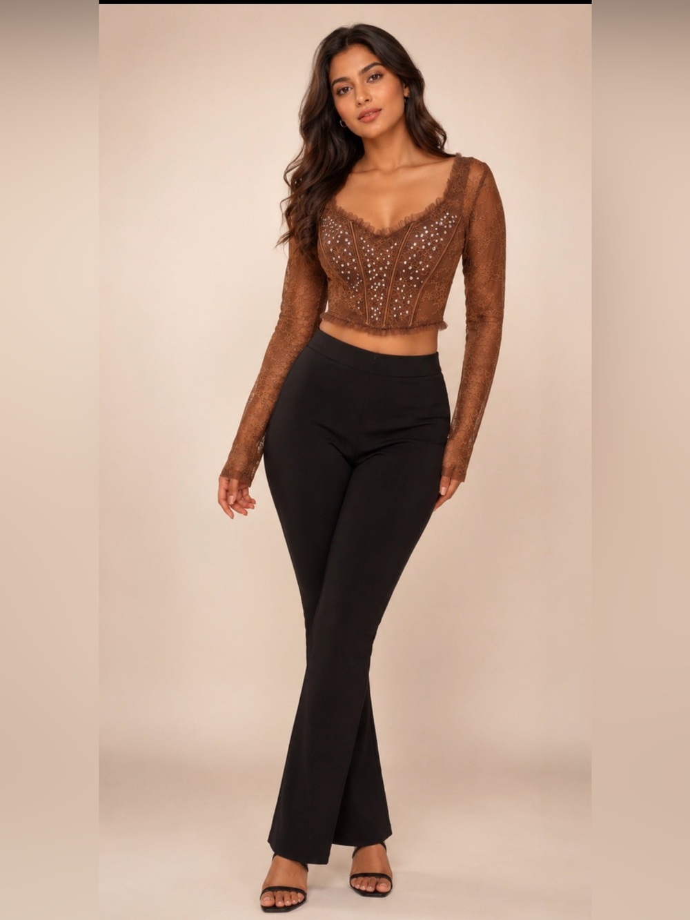 VS Dream Angels Shimmer Long-Sleeve Lace Bra Top-Size M-NWT